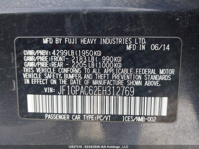 JF1GPAC62EH312769 Subaru Impreza 2.0i Touring Package