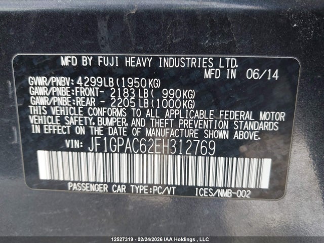 JF1GPAC62EH312769 Subaru Impreza 2.0i Touring Package