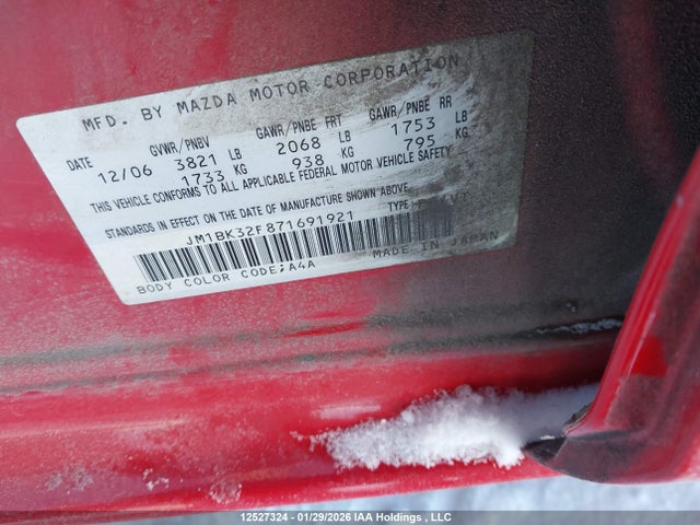 Aukcja sprzedaży 2007 Mazda Mazda3 Gs/gx, vin: JM1BK32F871691921, numer aukcji: 12527324