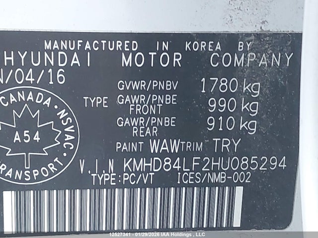 KMHD84LF2HU085294 Hyundai Elantra Se/value/limited