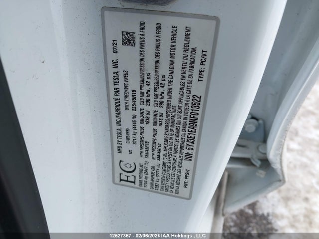 5YJ3E1EA9MF013522 Tesla MODEL 3