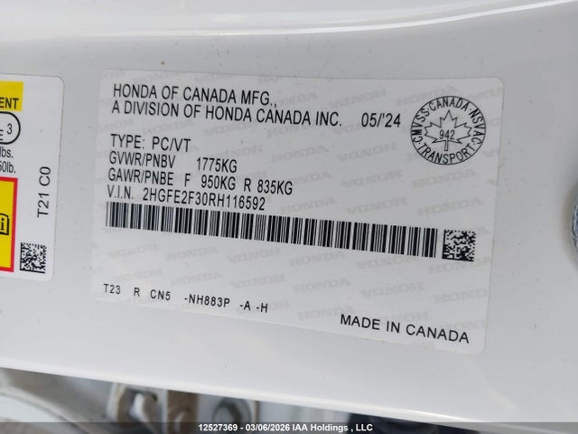 Honda CIVIC EX 2024 2HGFE2F30RH116592 Image 9