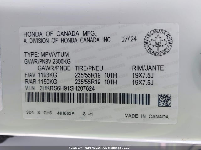 2HKRS6H91SH207624 Honda CR-V HYBRID