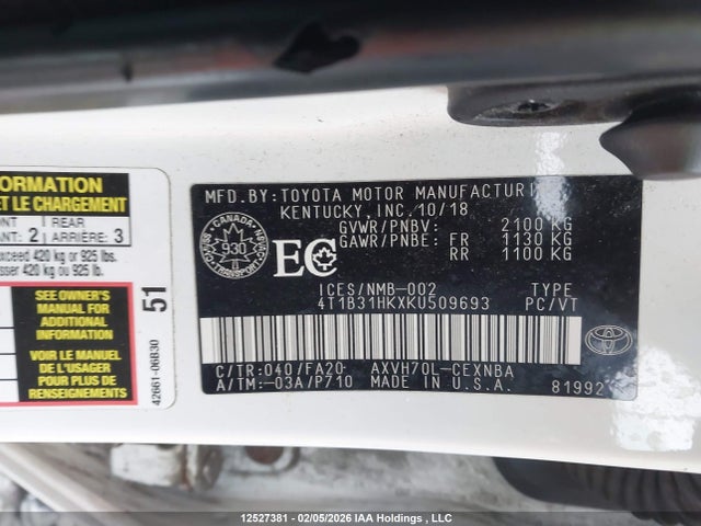 4T1B31HKXKU509693 Toyota CAMRY LE