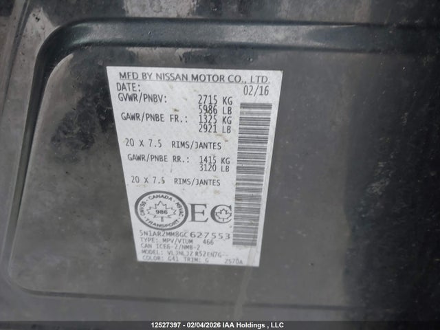 5N1AR2MM8GC627553 Nissan Pathfinder Platinum/s/sl/sv