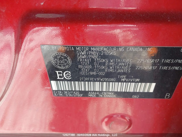 Aukcja sprzedaży 2015 Toyota Rav4 Xle, vin: 2T3RFREV1FW295080, numer aukcji: 12527398