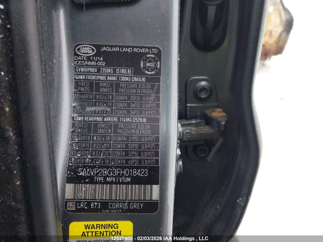 SALVP2BG3FH018423 Land Rover Range Rover Evoque Pure Plus