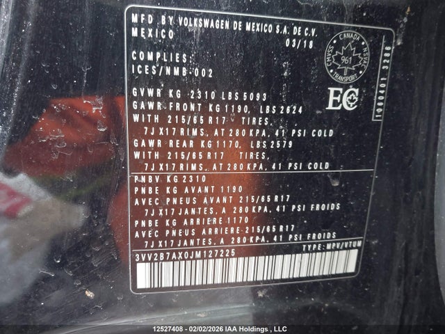 3VV2B7AX0JM127225 Volkswagen Tiguan