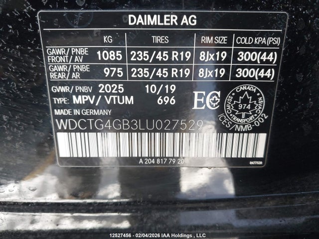 WDCTG4GB3LU027529 Mercedes-Benz Gla 250 4matic