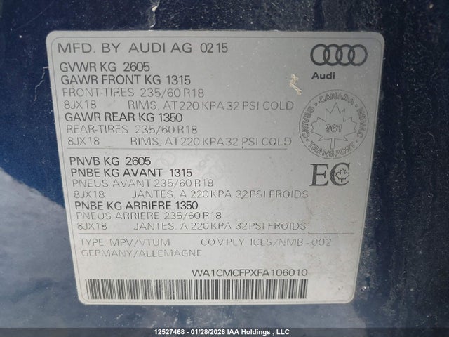 WA1CMCFPXFA106010 Audi Q5 3.0 Tdi Progressiv