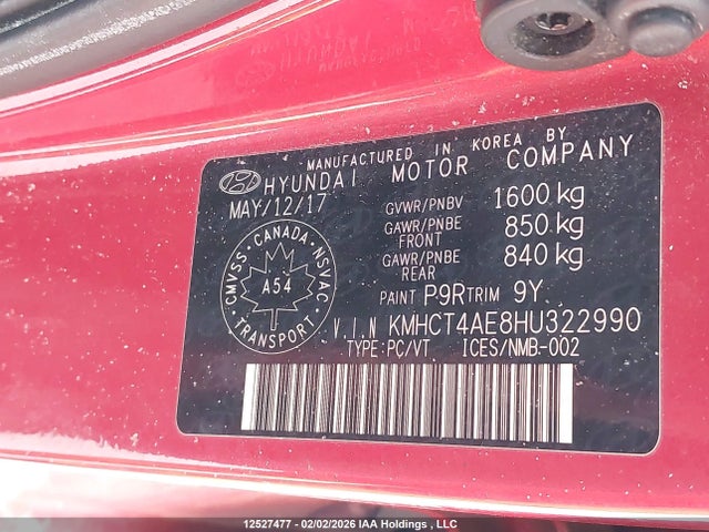 KMHCT4AE8HU322990 Hyundai ACCENT SE