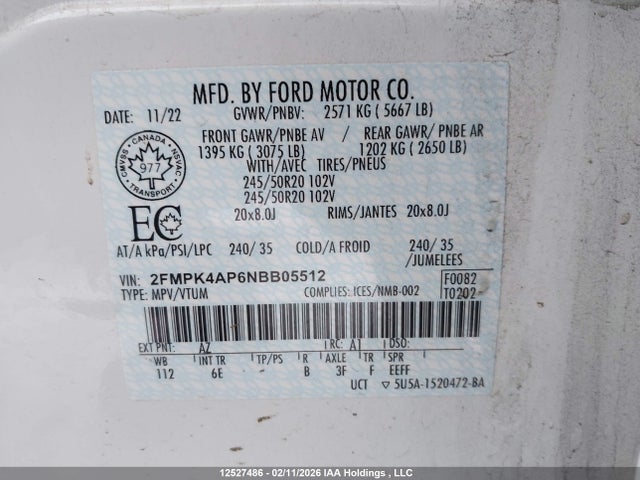 Продажа на аукционе авто 2022 Ford Edge, vin: 2FMPK4AP6NBB05512, номер лота: 12527486