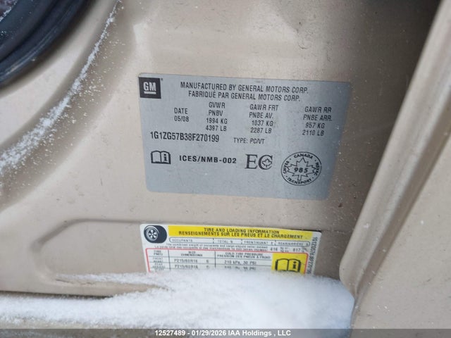2008 Chevrolet Malibu Ls მანქანა იყიდება აუქციონზე, vin: 1G1ZG57B38F270199, აუქციონის ნომერი: 12527489