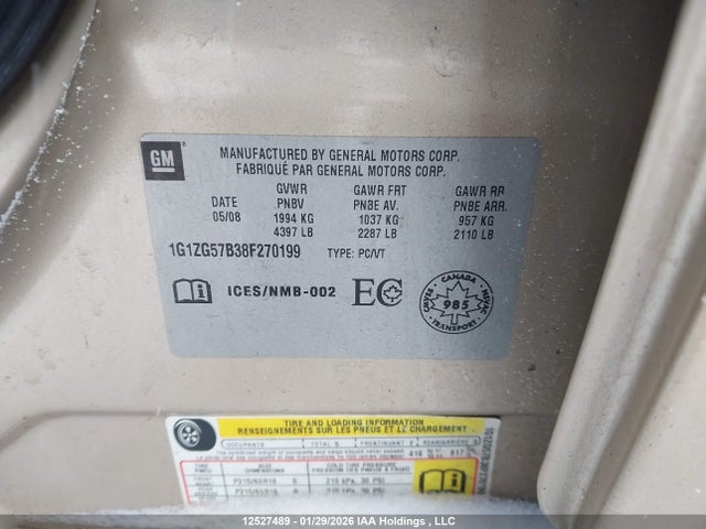 2008 Chevrolet Malibu Ls მანქანა იყიდება აუქციონზე, vin: 1G1ZG57B38F270199, აუქციონის ნომერი: 12527489