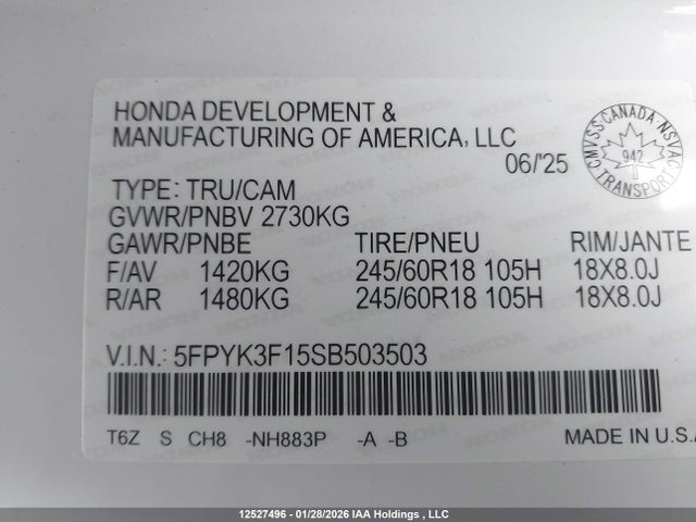 Honda Ridgeline Sport 2025 5FPYK3F15SB503503 Image 9
