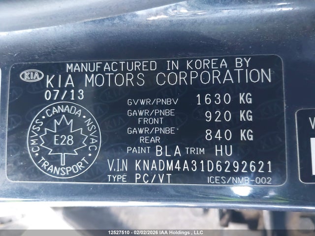 2013 Kia Rio Lx მანქანა იყიდება აუქციონზე, vin: KNADM4A31D6292621, აუქციონის ნომერი: 12527510