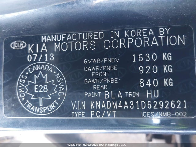 2013 Kia Rio Lx მანქანა იყიდება აუქციონზე, vin: KNADM4A31D6292621, აუქციონის ნომერი: 12527510
