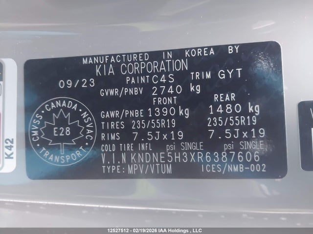 KNDNE5H3XR6387606 KIA Carnival Sx