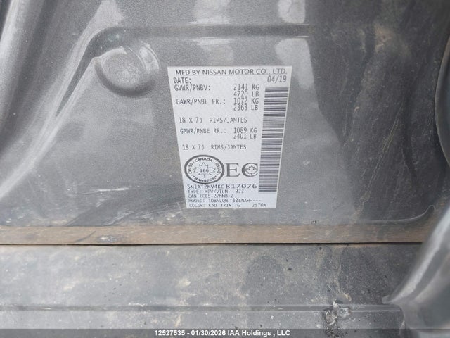 5N1AT2MV4KC817076 Nissan Rogue S/sl/sv