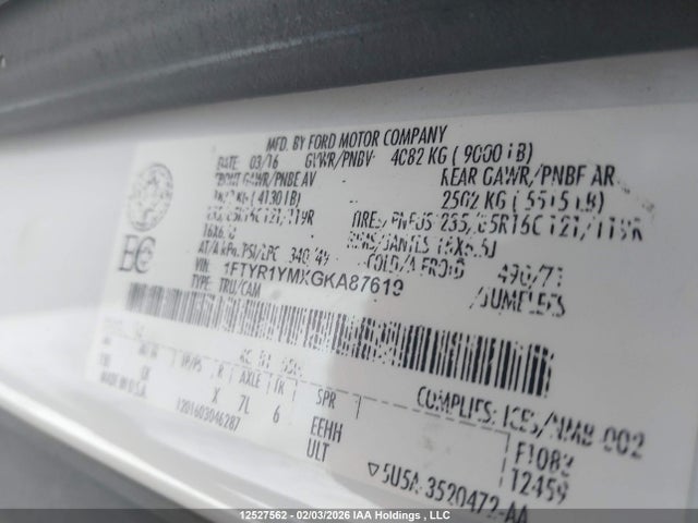 1FTYR1YMXGKA87619 Ford Transit T-250