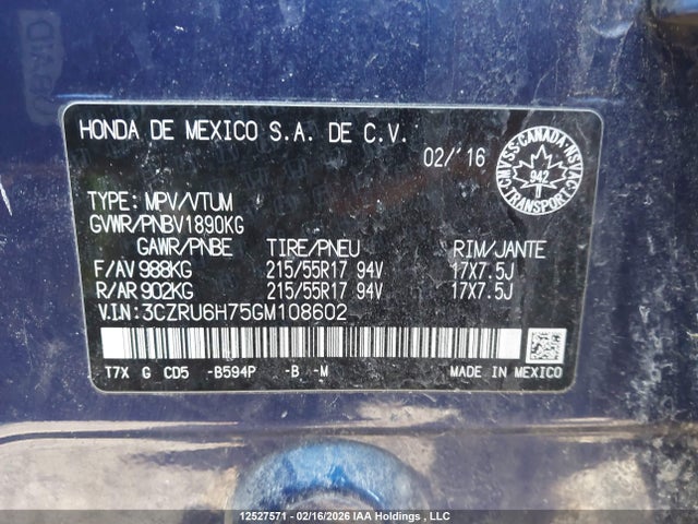 3CZRU6H75GM108602 Honda Hr-v Ex-l