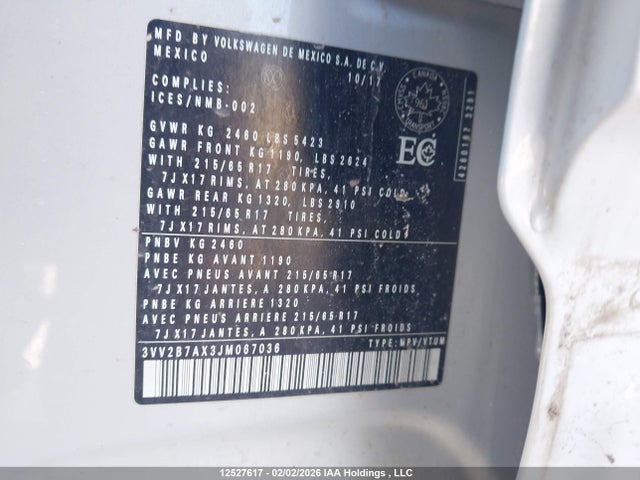 3VV2B7AX3JM067036 Volkswagen Tiguan Se/sel