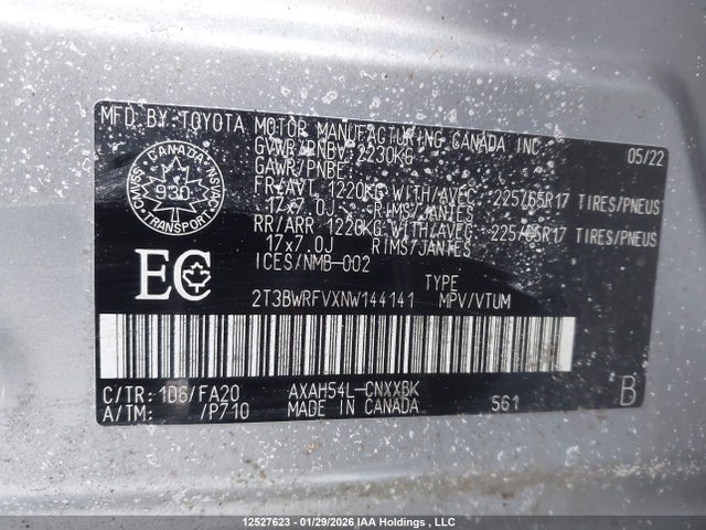 2022 Toyota Rav4 Hybrid მანქანა იყიდება აუქციონზე, vin: 2T3BWRFVXNW144141, აუქციონის ნომერი: 12527623