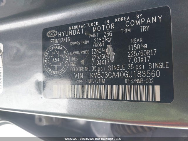 KM8J3CA40GU183560 Hyundai Tucson Premium
