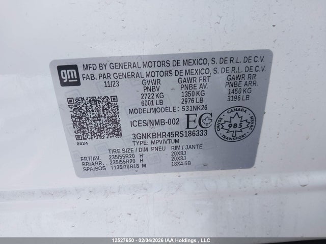 Продажа на аукционе авто 2024 Chevrolet Blazer, vin: 3GNKBHR45RS186333, номер лота: 12527650