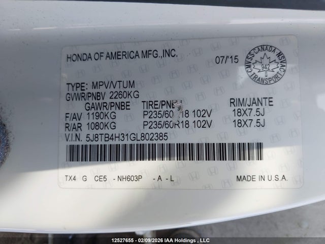 Acura RDX 2016 5J8TB4H31GL802385 Image 9