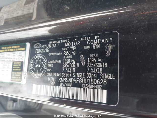 KM8SNDHF8HU180628 Hyundai Santa Fe