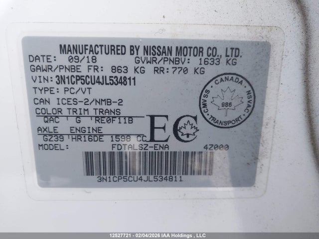 3N1CP5CU4JL534811 Nissan Kicks
