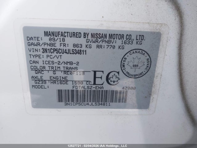 3N1CP5CU4JL534811 Nissan Kicks