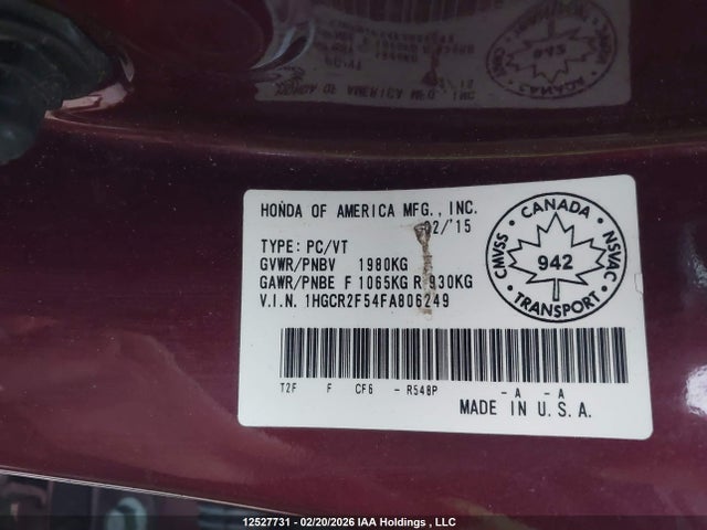 1HGCR2F54FA806249 Honda Accord Sport