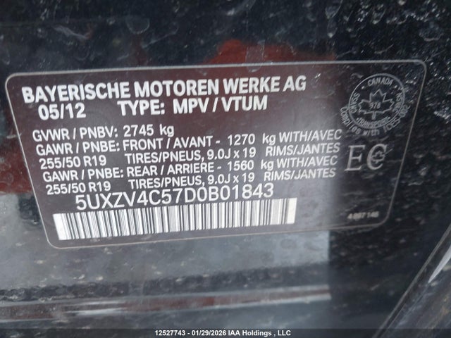 12527743 :رقم المزاد ، 5UXZV4C57D0B01843 vin ، 2013 Bmw X5 Xdrive35i مزاد بيع