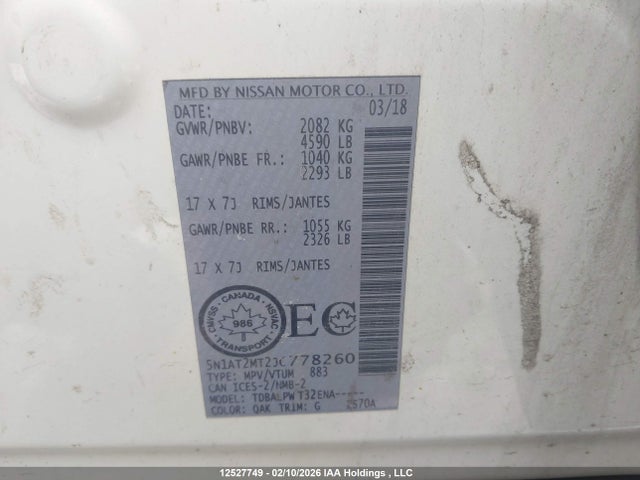 5N1AT2MT2JC778260 Nissan ROGUE S/SV