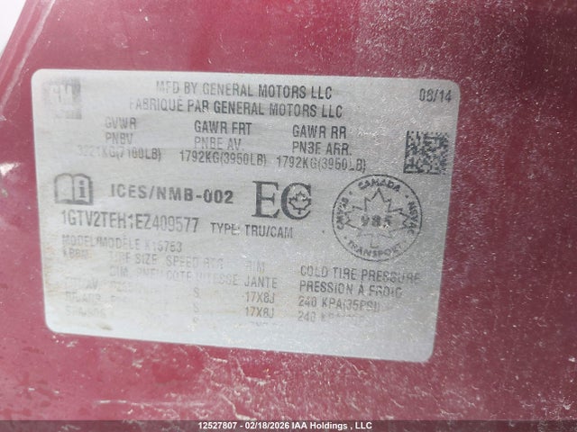 12527807 :رقم المزاد ، 1GTV2TEH1EZ409577 vin ، 2014 Gmc Sierra 1500 مزاد بيع