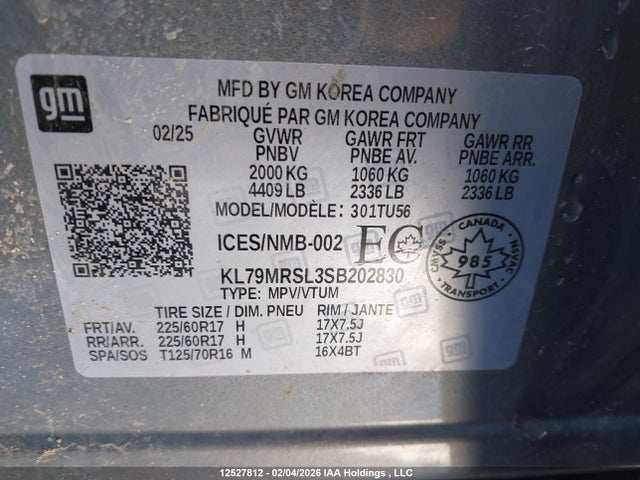 KL79MRSL3SB202830 Chevrolet Trailblazer Lt