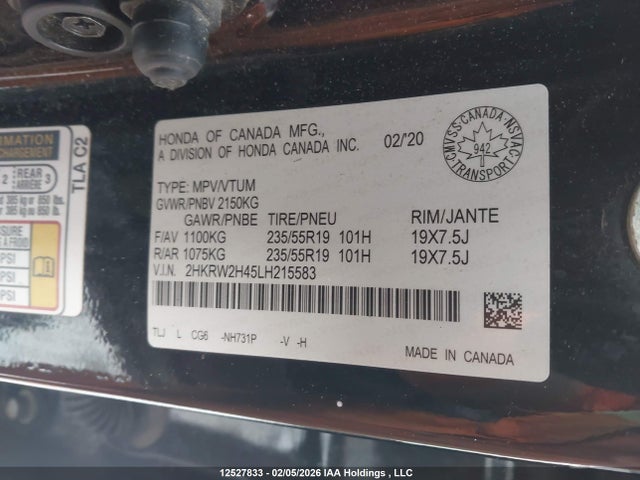 2HKRW2H45LH215583 Honda Cr-v Sport