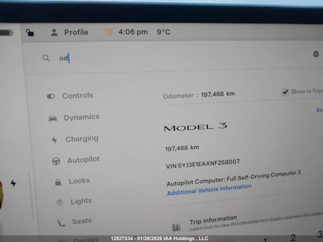 5YJ3E1EAXNF258007 Tesla MODEL 3