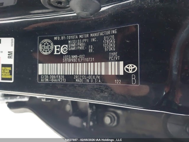 2020 Toyota Corolla Le მანქანა იყიდება აუქციონზე, vin: 5YFBPRBE1LP110731, აუქციონის ნომერი: 12527857