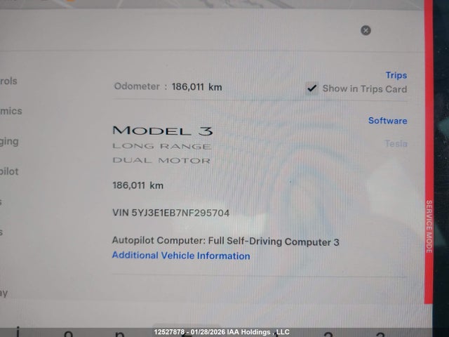 5YJ3E1EB7NF295704 Tesla MODEL 3