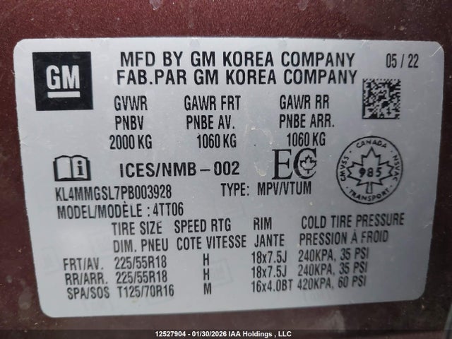 KL4MMGSL7PB003928 Buick Encore Gx Essence Awd