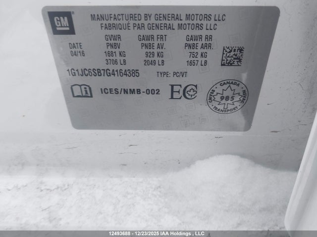 1G1JC6SB7G4164385 Chevrolet Sonic Lt Auto