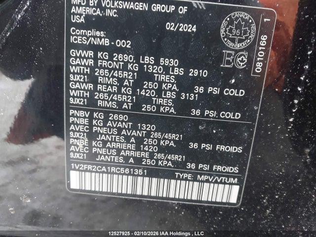 Продажа на аукционе авто 2024 Volkswagen Atlas, vin: 1V2FR2CA1RC561351, номер лота: 12527925