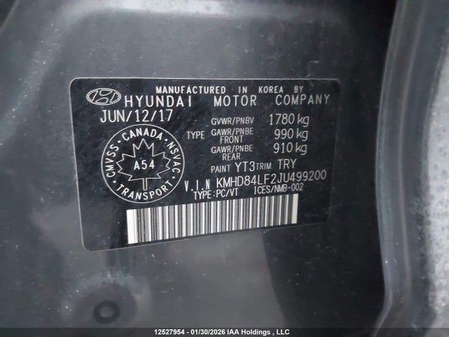KMHD84LF2JU499200 Hyundai Elantra Gl Se