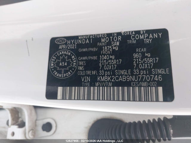 KM8K2CAB9NU770746 Hyundai Kona Sel/se