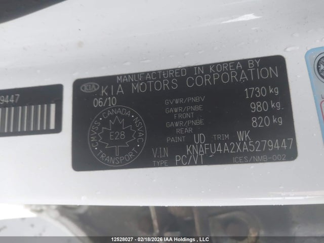 12528027 :رقم المزاد ، KNAFU4A2XA5279447 vin ، 2010 Kia Forte 2.0l Ex مزاد بيع