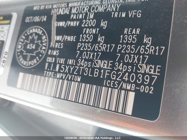 5XYZT3LB1FG240397 Hyundai Santa Fe Sport 2.4 Base