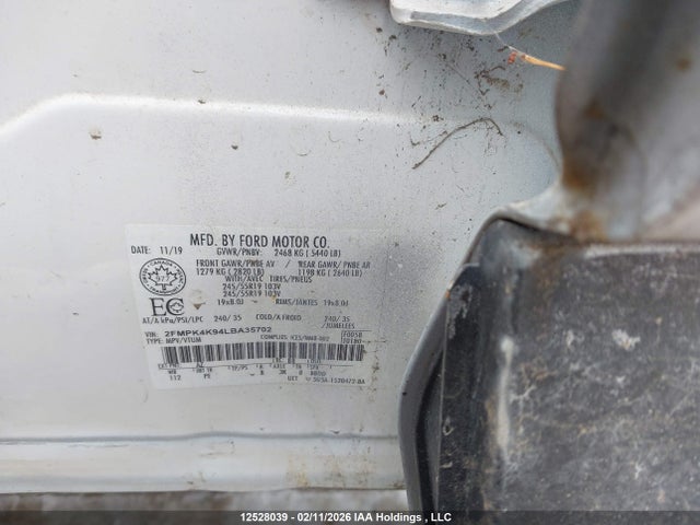 12528039 :رقم المزاد ، 2FMPK4K94LBA35702 vin ، 2020 Ford Edge Titanium مزاد بيع